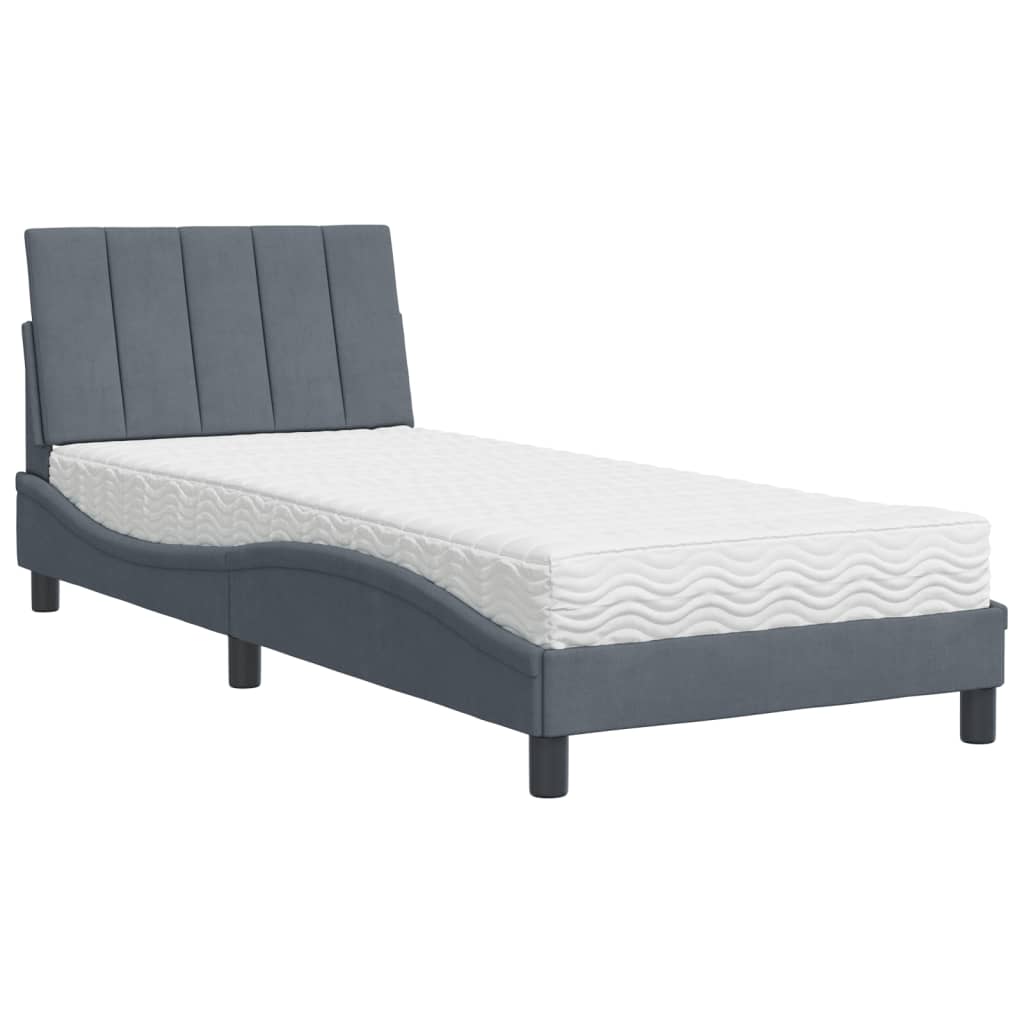 Bett mit Matratze "Hanko" Hellgrau 80x200 cm Samt