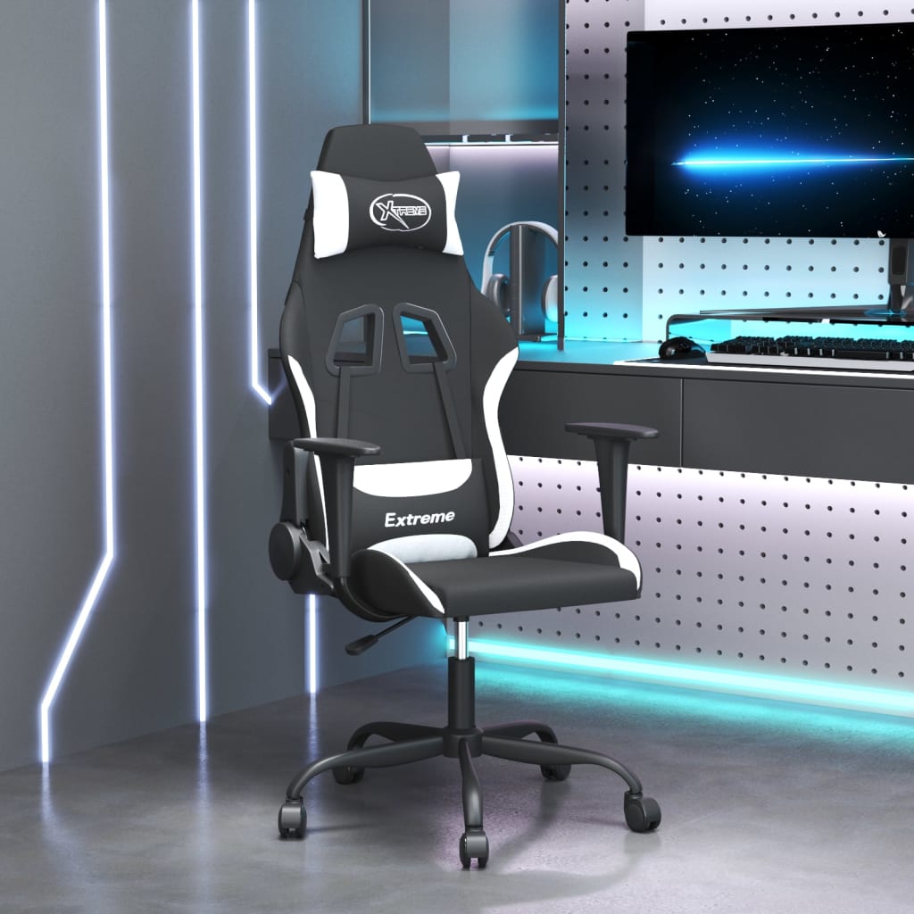 Gaming-Stuhl mit Massagefunktion Schwarz und Creme Stoff