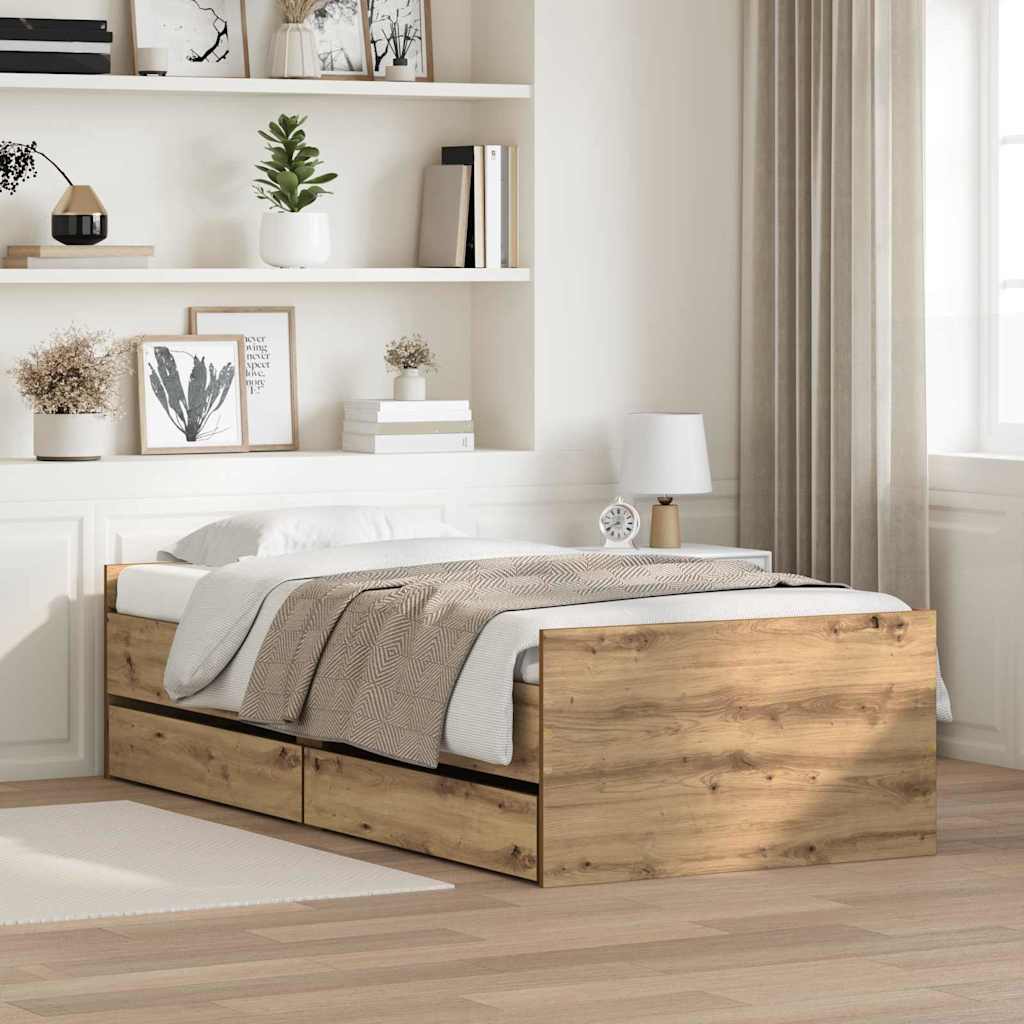 Bett mit Schubladen Braun Eiche-Optik 75x190 cm