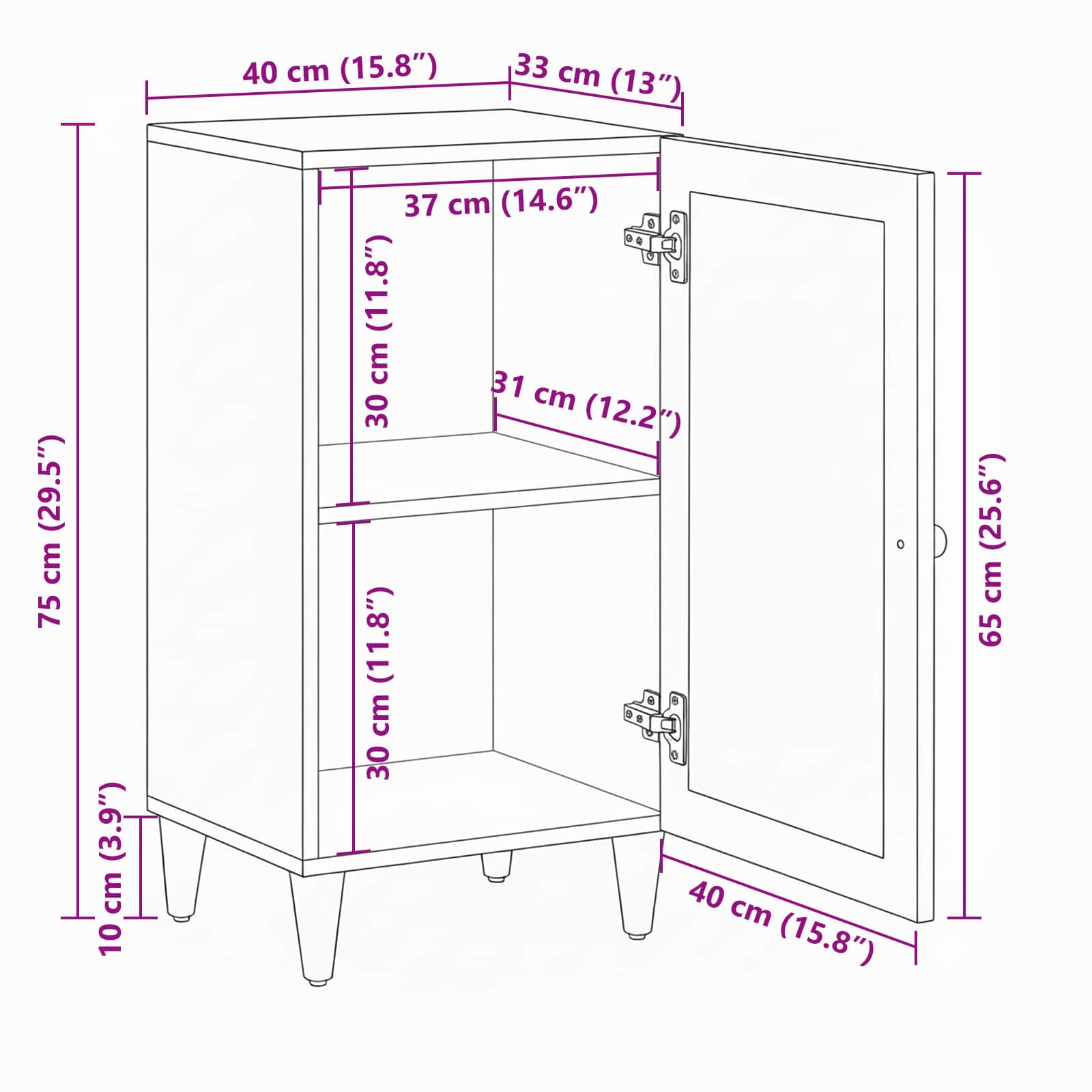 Sideboard mit Speicher Walnuss 40 x 33 x 75 cm Massivholz Mango