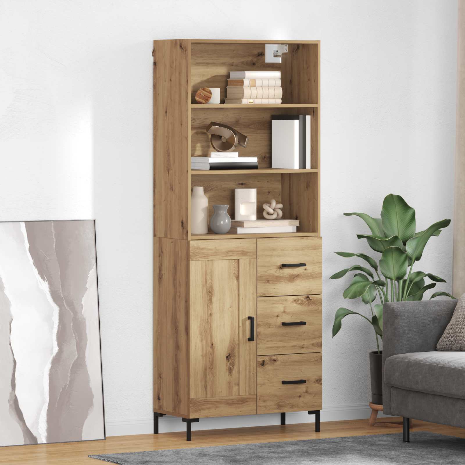 Highboard Hochglanz-Weiß 69,5x34x180 cm Holzwerkstoff