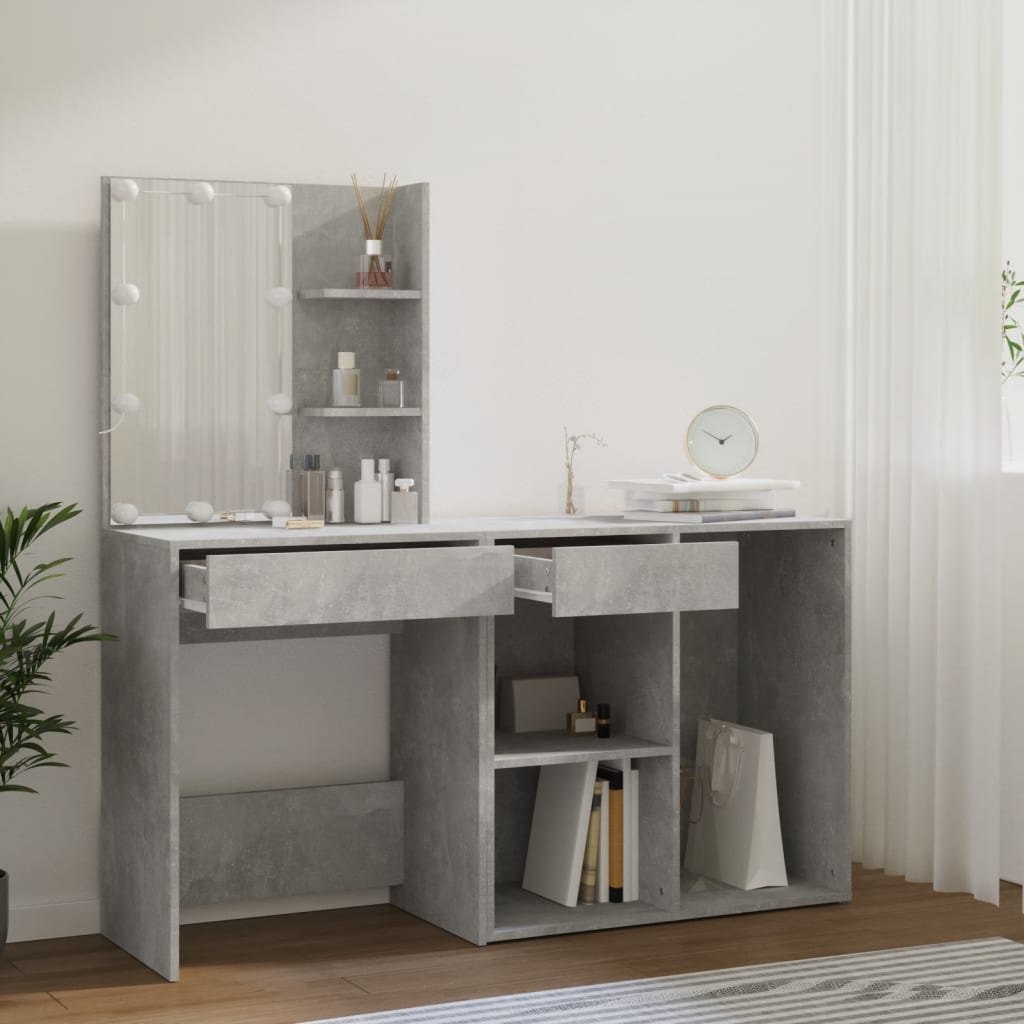 LED-Schminktisch mit Schrank Weiß Holzwerkstoff