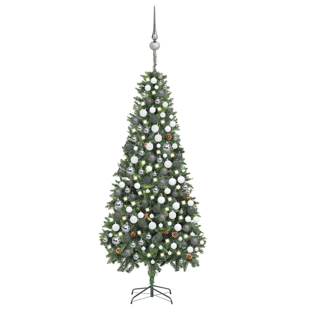 Künstlicher Weihnachtsbaum mit Beleuchtung & Kugeln Grün 180 cm