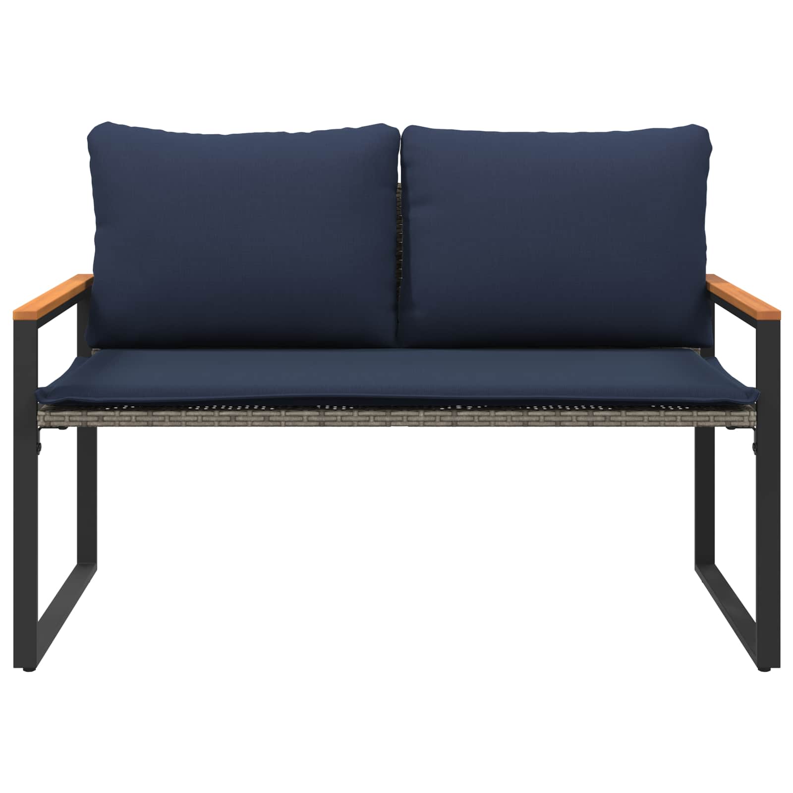 Bank mit Kissen Schwarz und Cremeweiß 115 x 65 x 72 cm Rattan