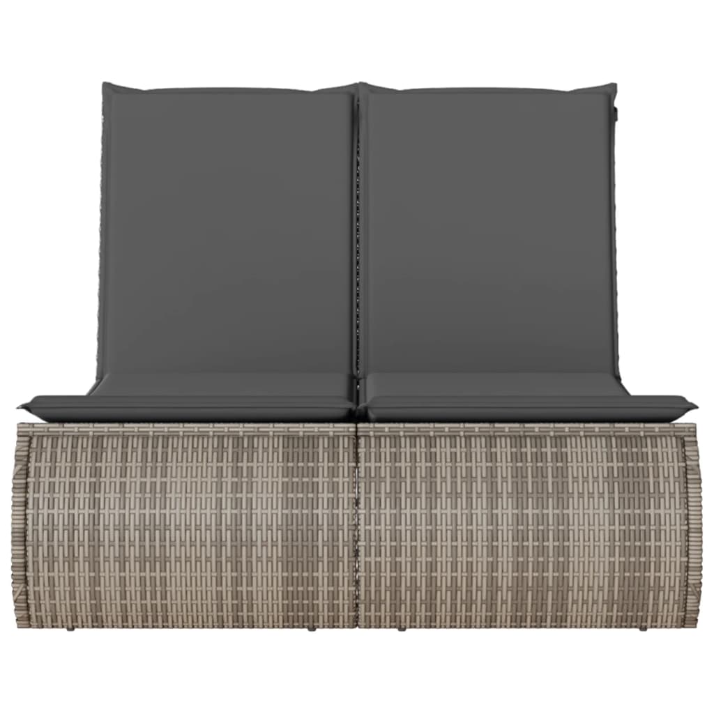 Doppel-Sonnenliege mit Kissen Schwarz Poly Rattan