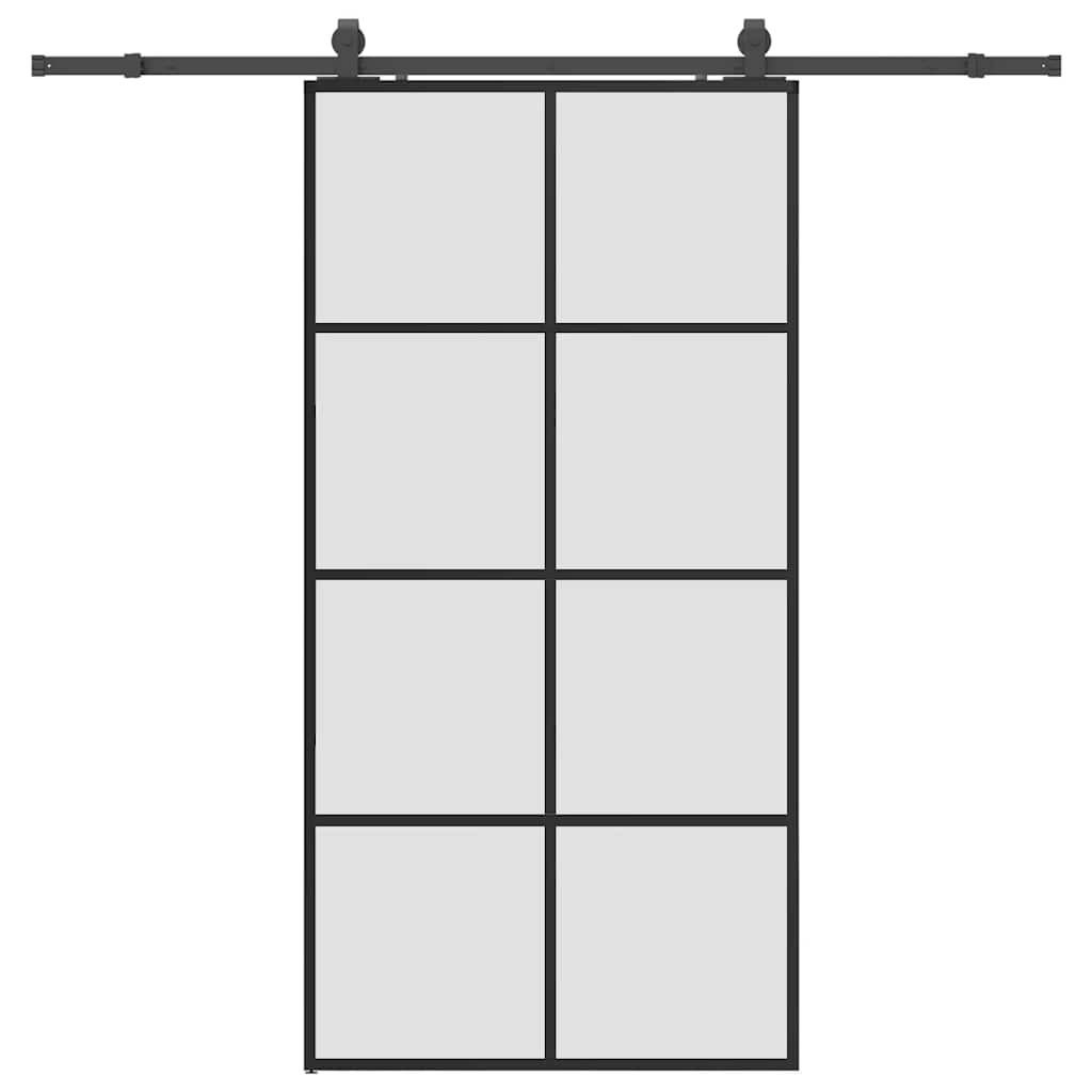 Schiebetür mit Beschlag Schwarz 76x205 cm ESG-Glas
