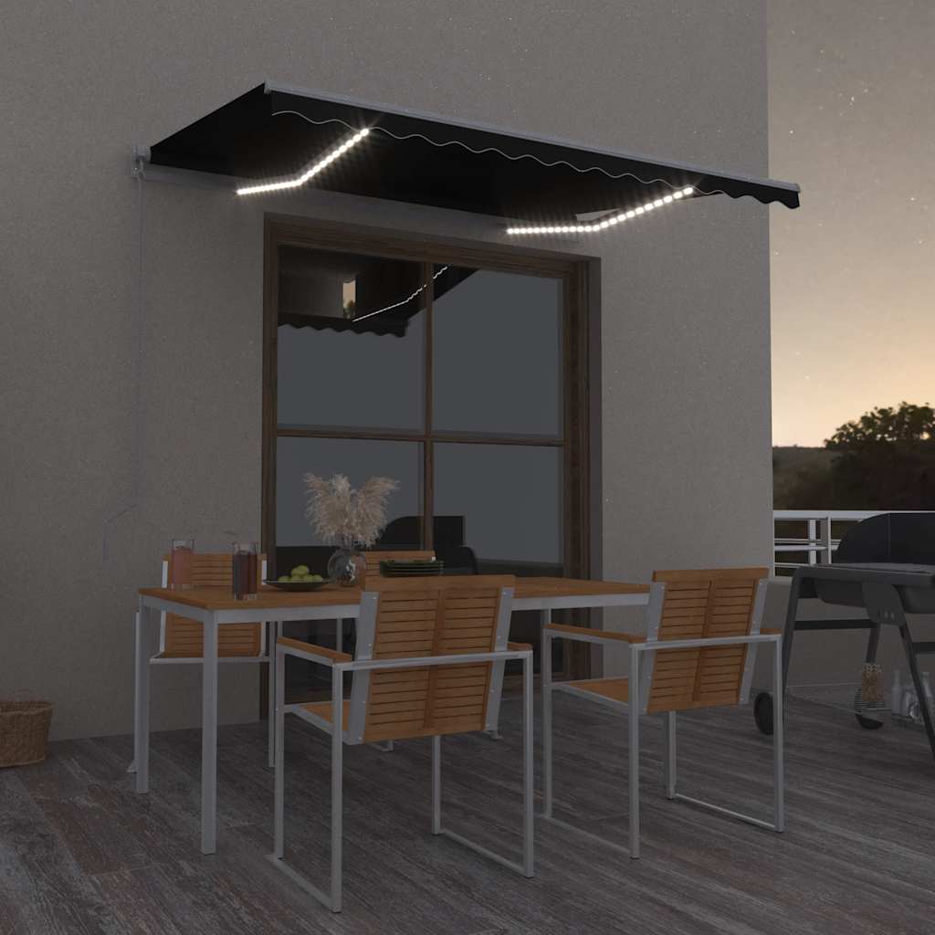 Markise Manuell Einziehbar mit LED 300x250 cm Blau und Weiß