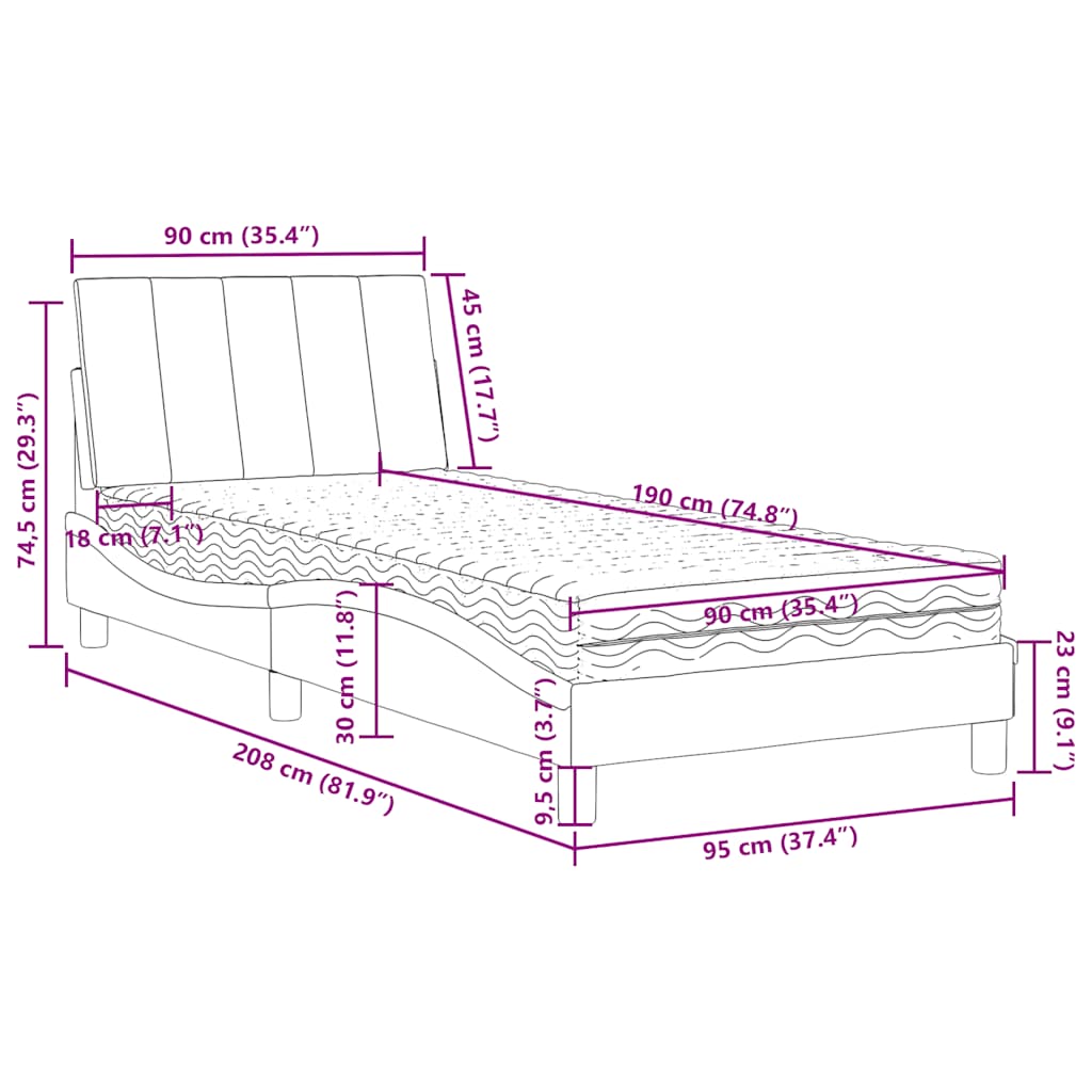 Bett mit Matratze "Hanko" Hellgrau 80x200 cm Samt