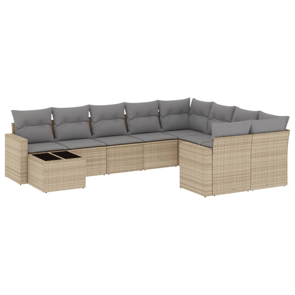 10-tlg. Garten-Sofagarnitur mit Kissen Schwarz Poly Rattan