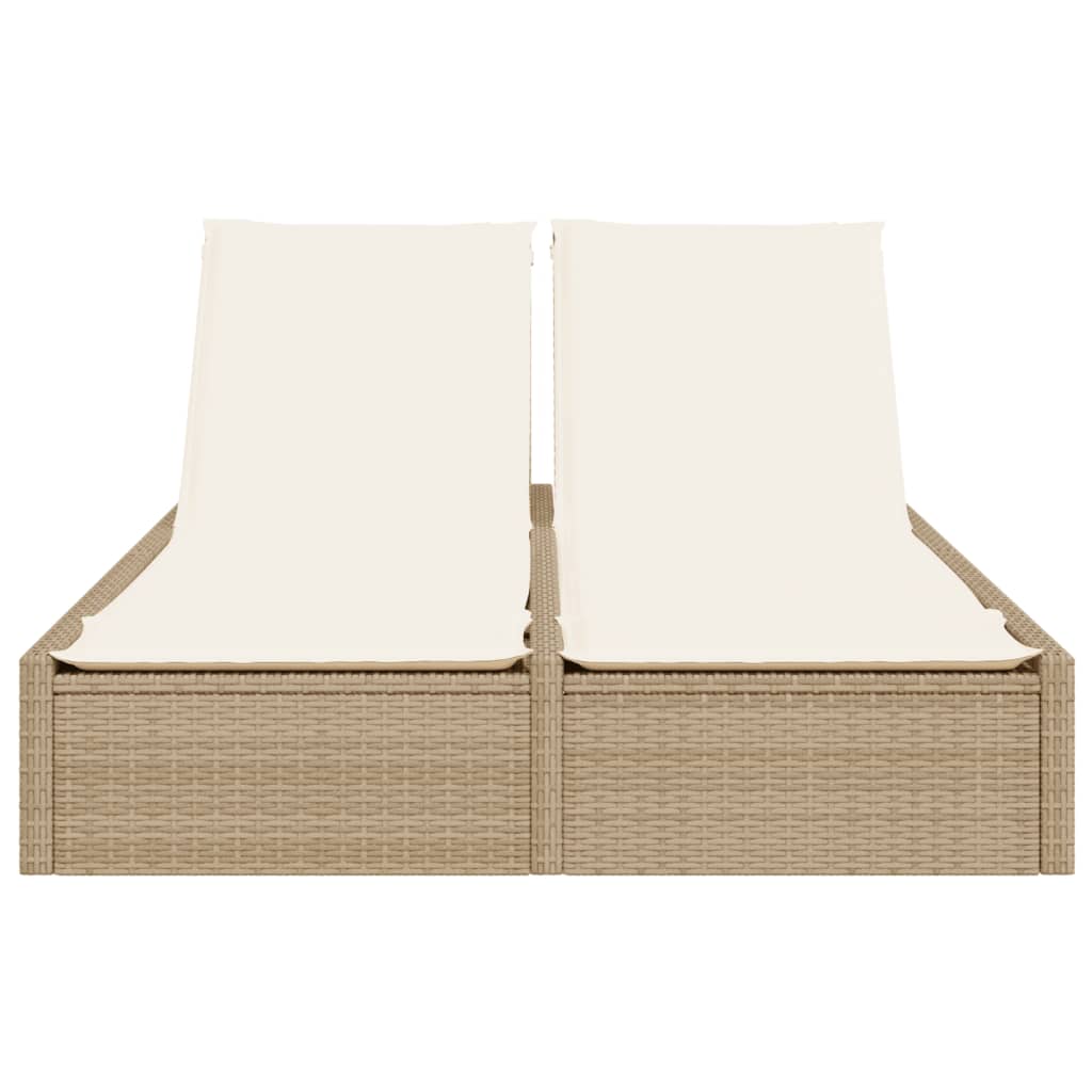 Doppel-Sonnenliege mit Kissen Schwarz Poly Rattan