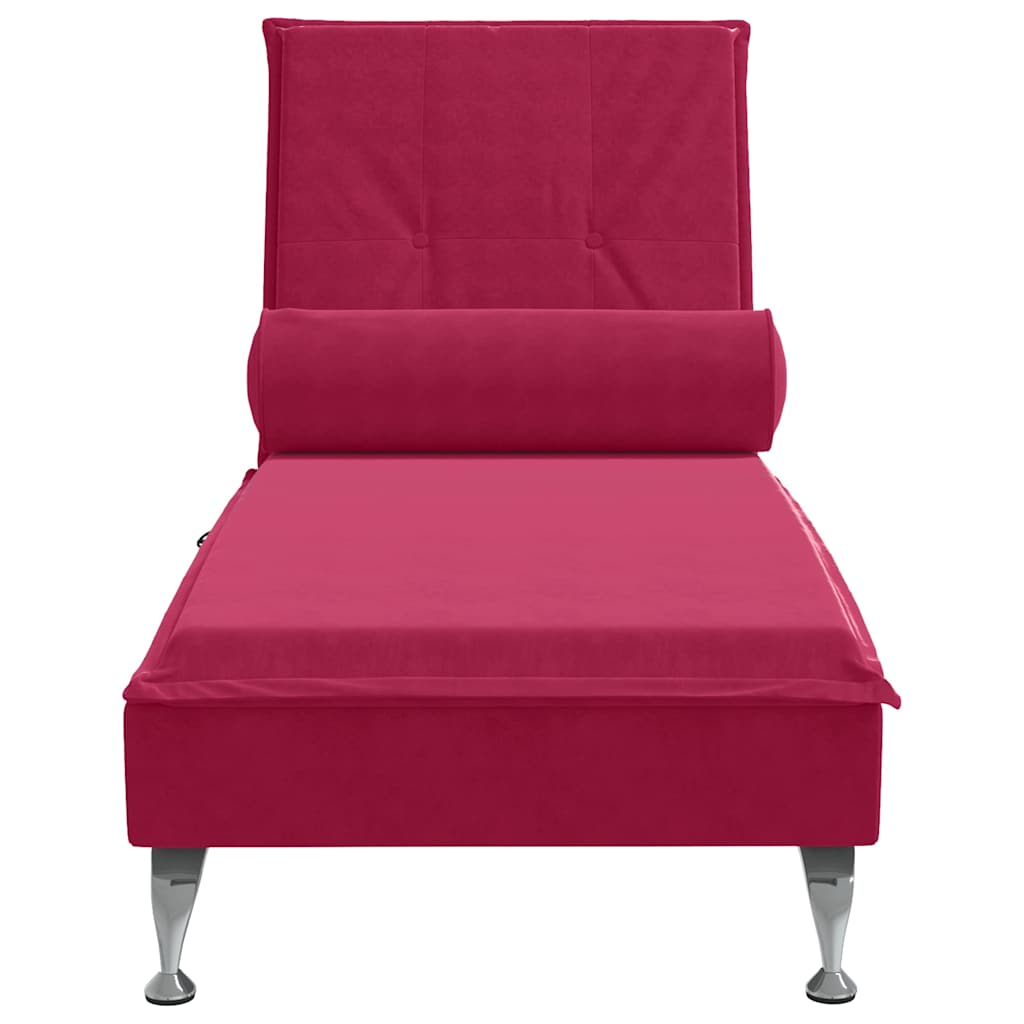 Massage-Chaiselongue mit Nackenrolle Hellgrau Samt