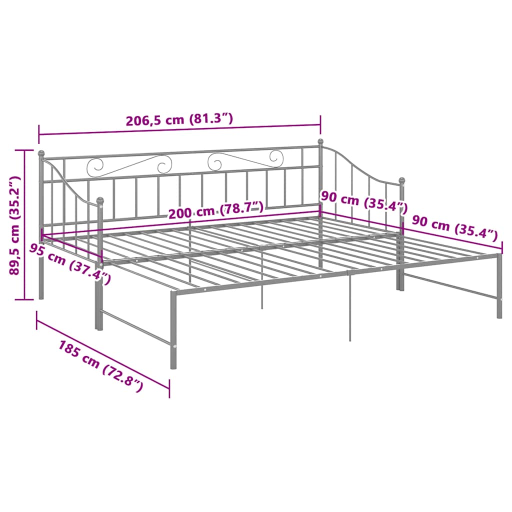 Ausziehsofa Bettgestell Schwarz Metall 90x200 cm