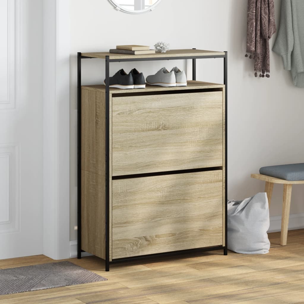 Schuhschrank mit 4 Klappen Sonoma-Eiche 100x34x112 cm