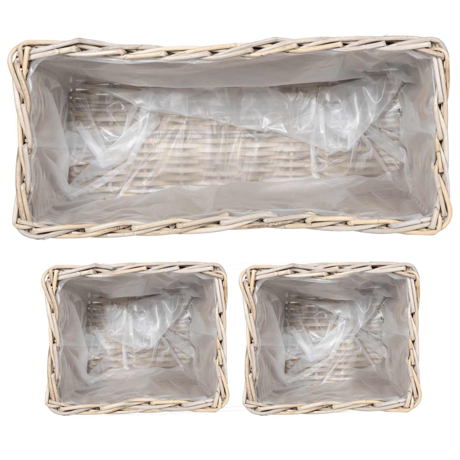 Blumentopfkorb mit Speicher 3 Stk. Natürliches Grau Kubu Rattan