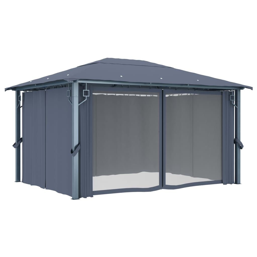 Pavillon mit Vorhängen & LED-Lichterkette 300x300 cm Creme Alu