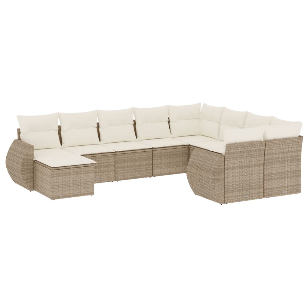 10-tlg. Garten-Sofagarnitur mit Kissen Schwarz Poly Rattan