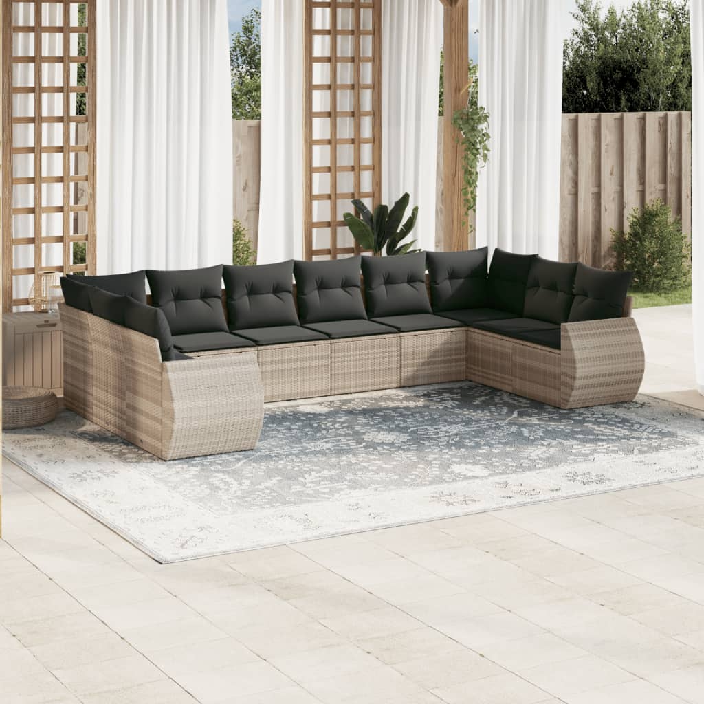 10-tlg. Garten-Sofagarnitur mit Kissen Schwarz Poly Rattan