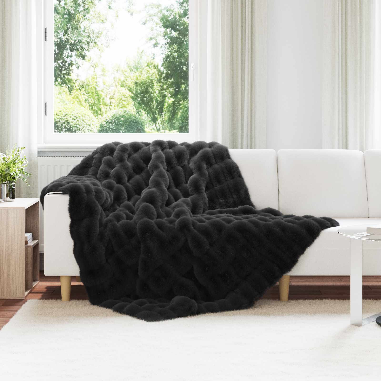 Rutschfeste Decke aus Kunstkaninchenfell Olite Beige Polyester