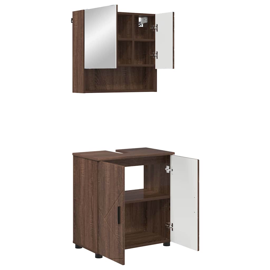Badezimmermöbel-Set mit Tür 2 pcs Weiß Holzwerkstoff & Metall