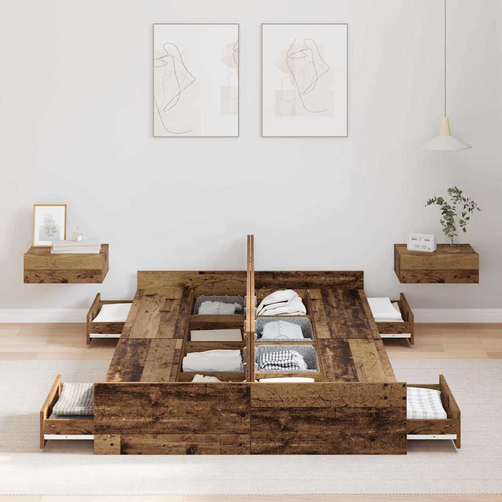 Aufbewahrungsbettgestell Weiß 200 x 200 cm Holzwerkstoff