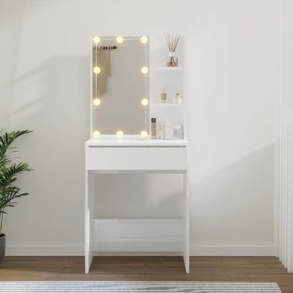 Schminktisch mit LED Weiß 60x40x140 cm