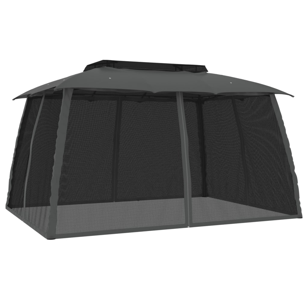 Pavillon mit Doppeldach & Netzwänden Creme 2,93x2,93 m Stahl
