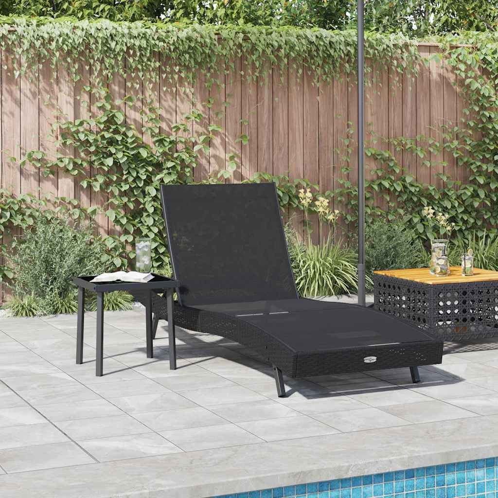 Sonnenliege 2 pcs Schwarz und Braun Poly-Rattan