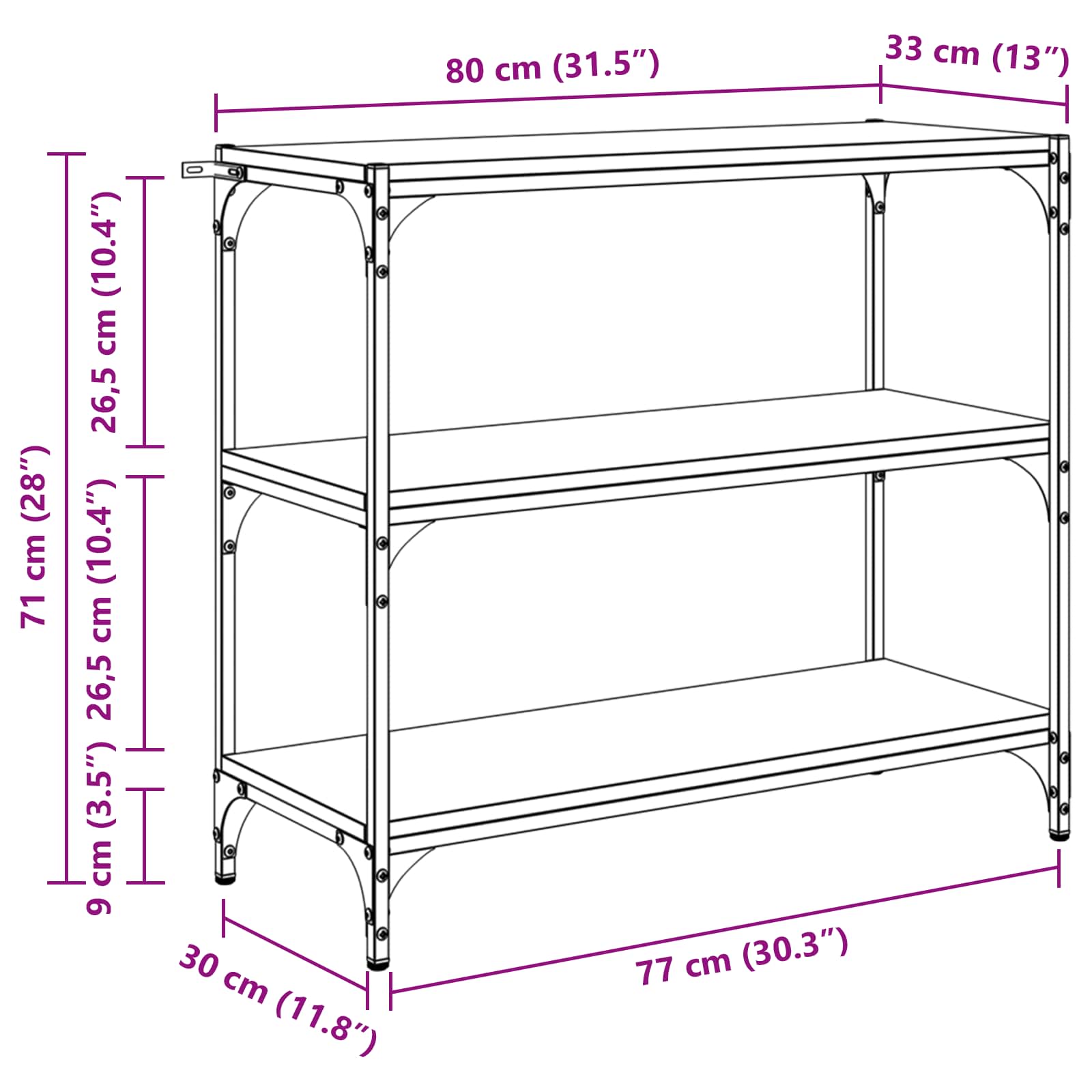 Bücherregal Schwarz 40x33x70,5 cm Holzwerkstoff und Stahl