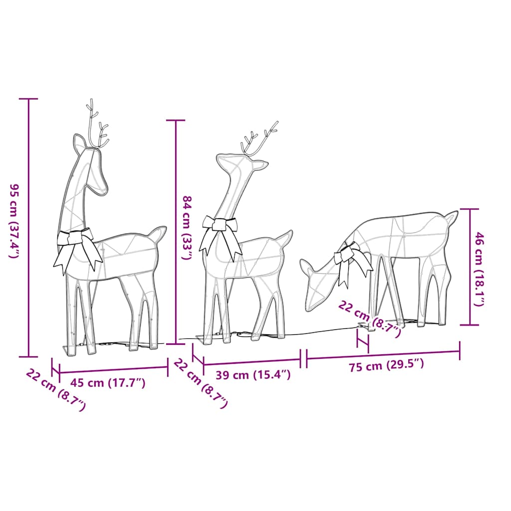 Weihnachtsdeko LED Rentiere 270x7x90 cm Golden Warmweiß