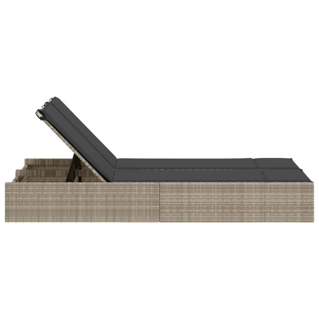 Doppel-Sonnenliege mit Kissen Schwarz Poly Rattan