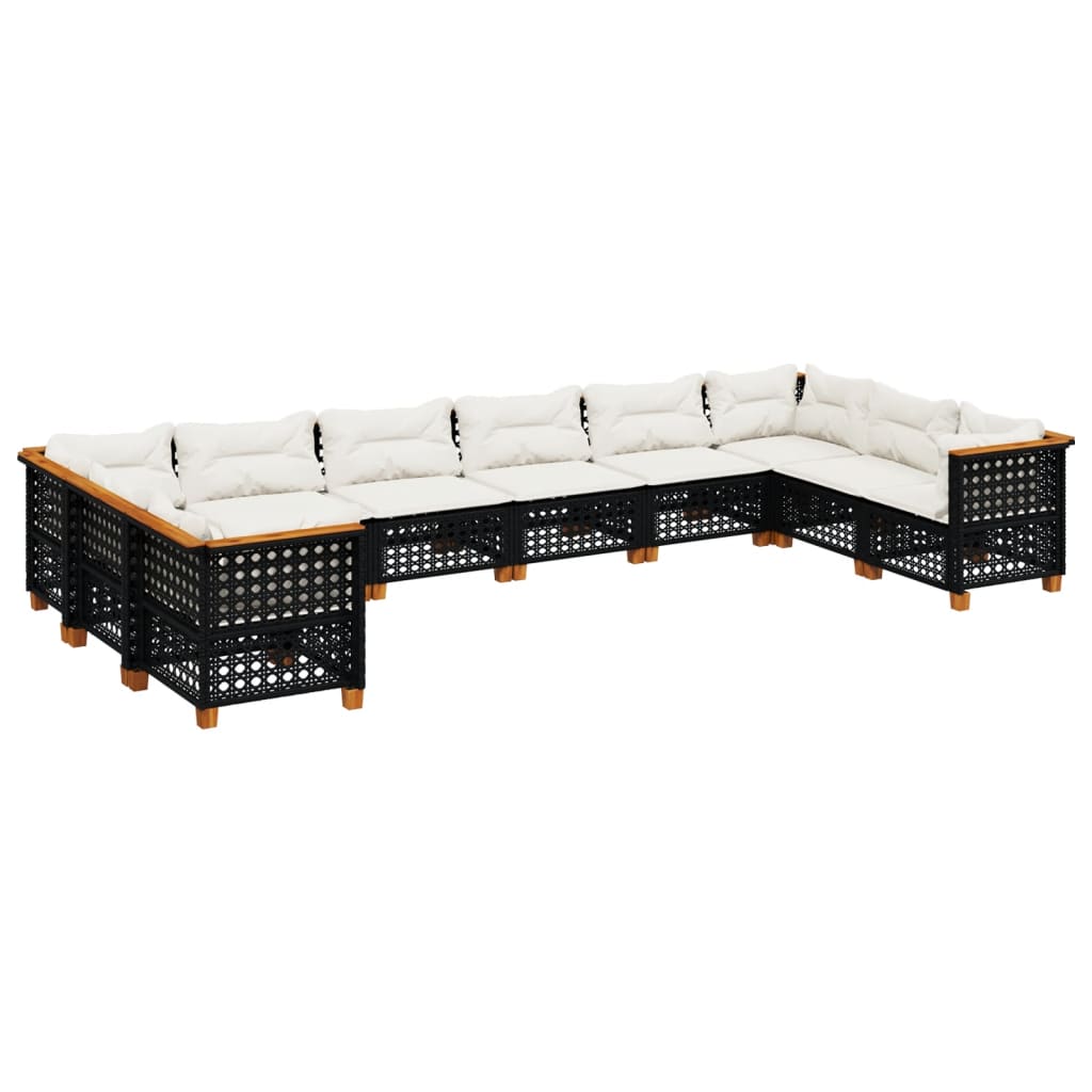 10-tlg. Garten-Sofagarnitur mit Kissen Beige Poly Rattan