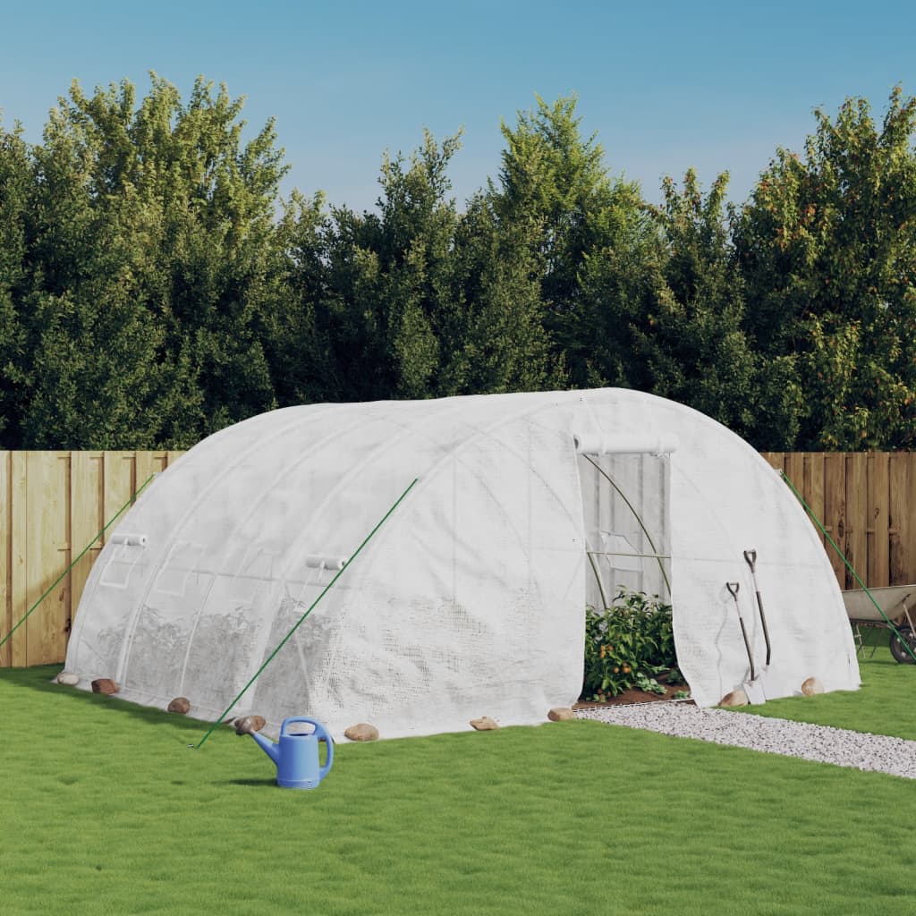 Gewächshaus mit Stahlrahmen Weiß 40 m² 8x5x2,3 m