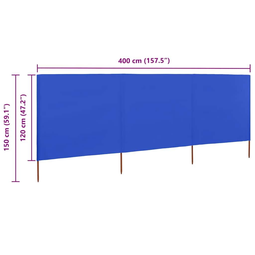 3-teiliges Windschutzgewebe 400 x 120 cm Weiß