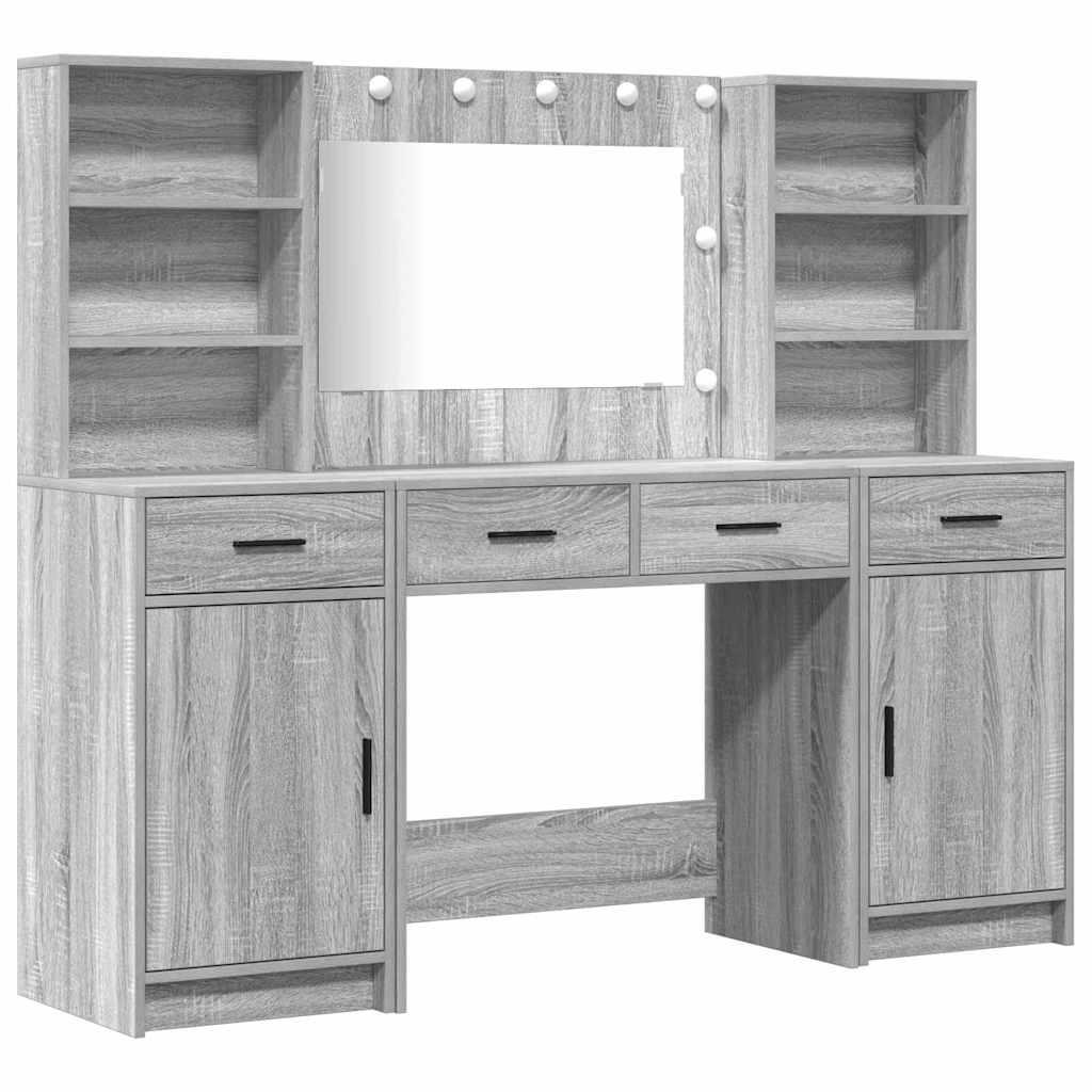Schminktischset mit LED mit Schubladen 3 pcs Weiß Holzwerkstoff