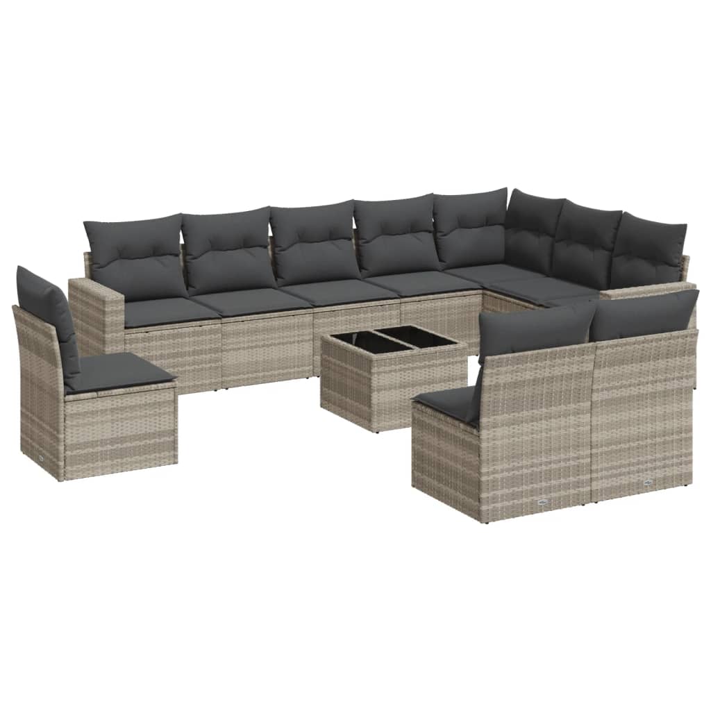 10-tlg. Garten-Sofagarnitur mit Kissen Schwarz Poly Rattan