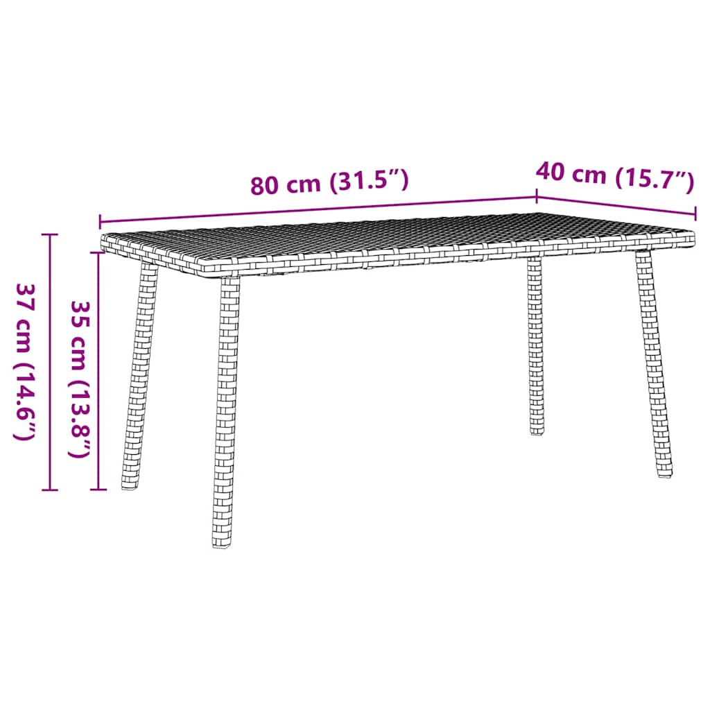 Garten-Couchtisch Rechteckig Schwarz 40x40x37 cm Poly Rattan