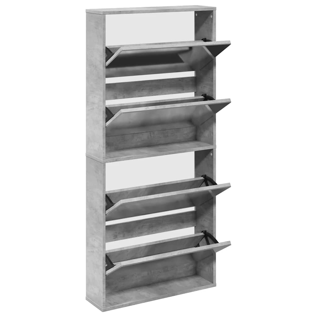 Schuhschrank mit 4 Fächern Spiegel Eiche 63×17×134 cm