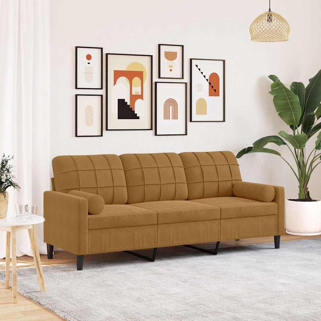 2-Sitzer-Sofa mit Zierkissen Hellgrau 120 cm Samt