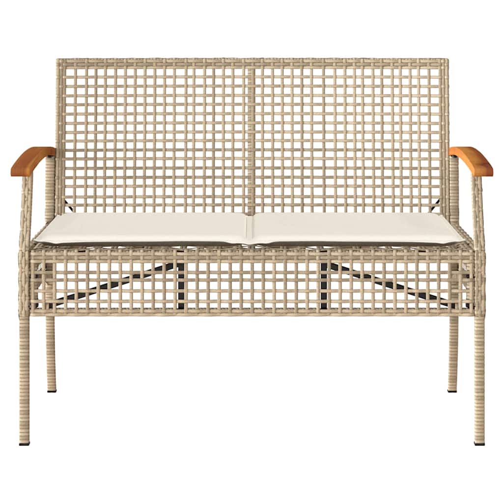 Gartenbank mit Kissen Schwarz Poly Rattan Akazienholz