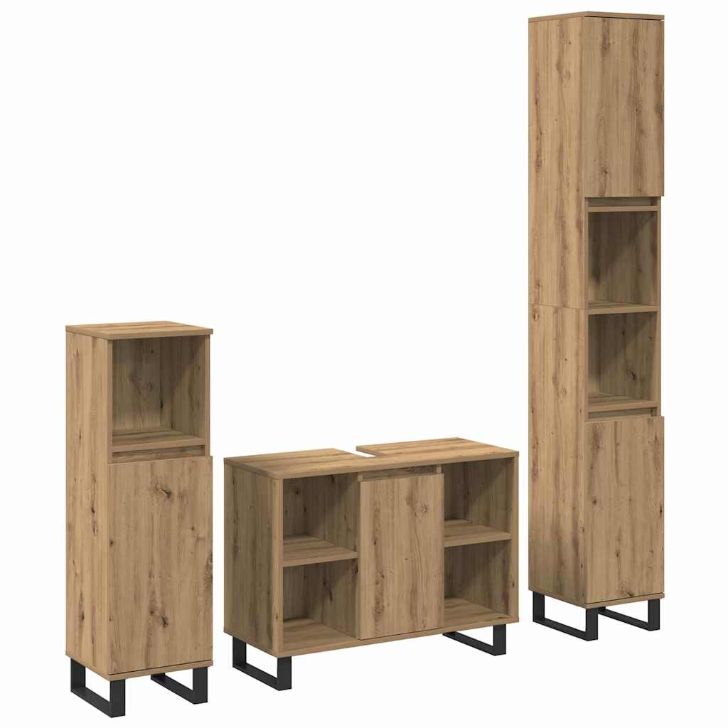 3-tlg. Badmöbel-Set Grau Sonoma Holzwerkstoff