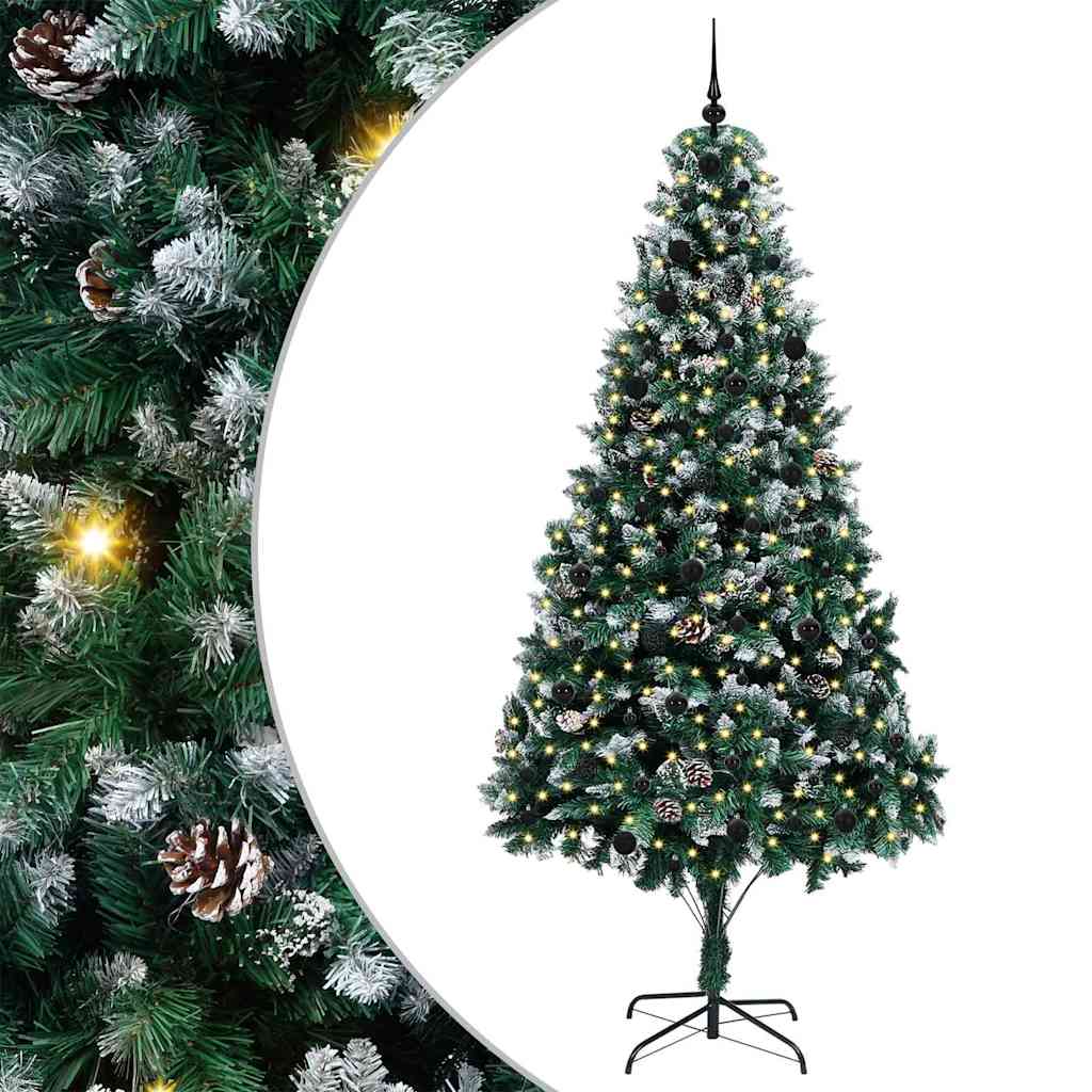Künstlicher Weihnachtsbaum mit LEDs Kugeln Zapfen 150 cm