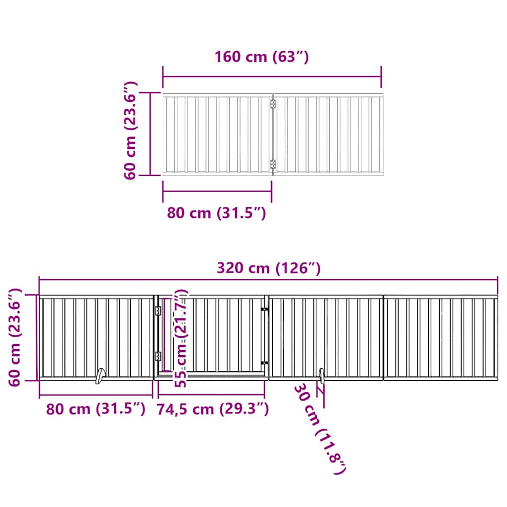 9-tlg. Hundetor mit Tür Faltbar 450 cm Pappelholz