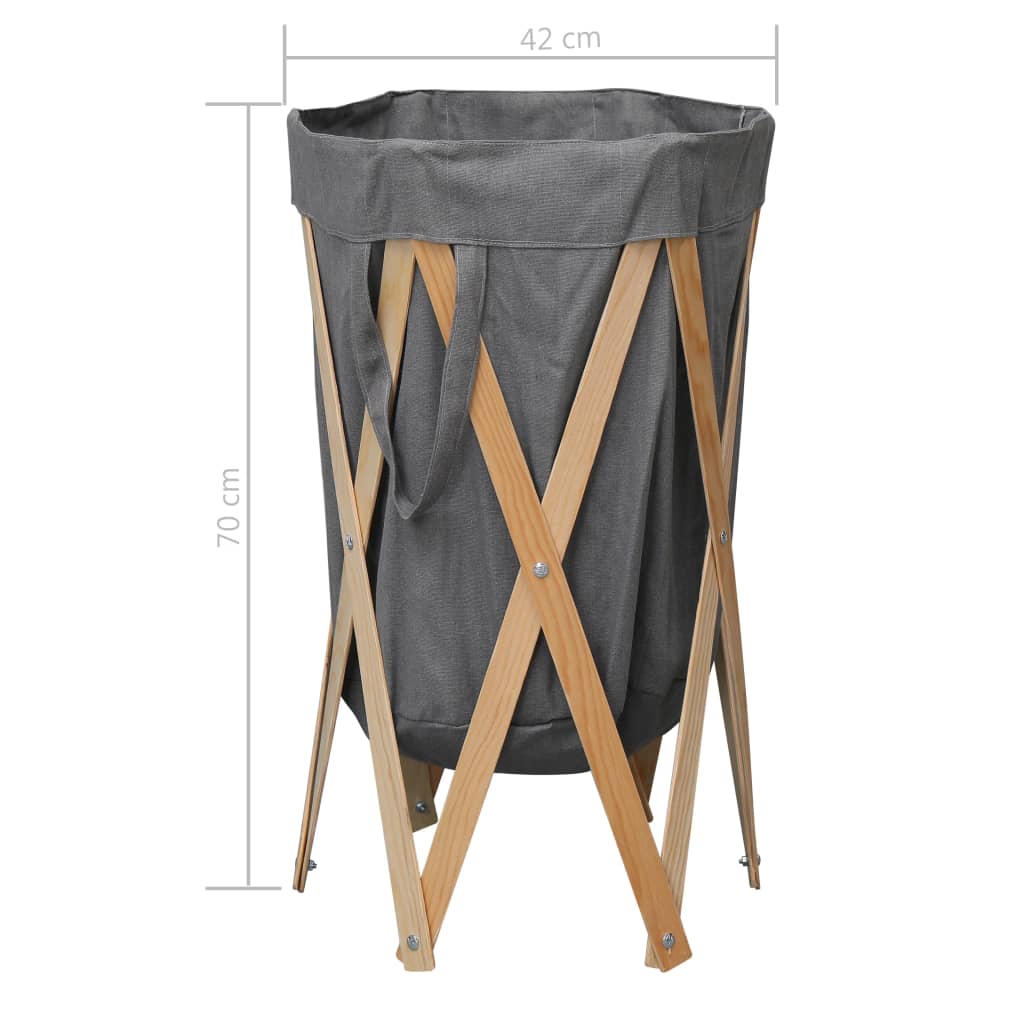 Faltbarer Wäschekorb Cremeweiß Holz und Stoff