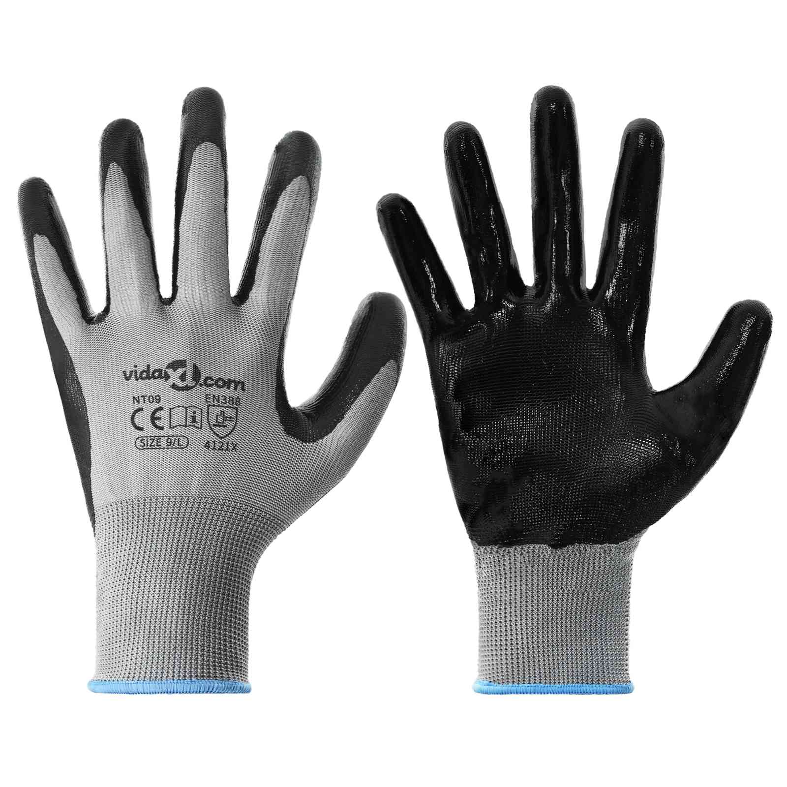 Arbeitshandschuhe 12 pcs Grau und Schwarz 7 / S Polyester