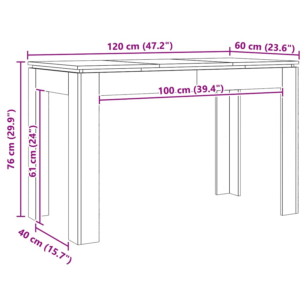 Esstisch Weiß 120x60x76 cm Holzwerkstoff