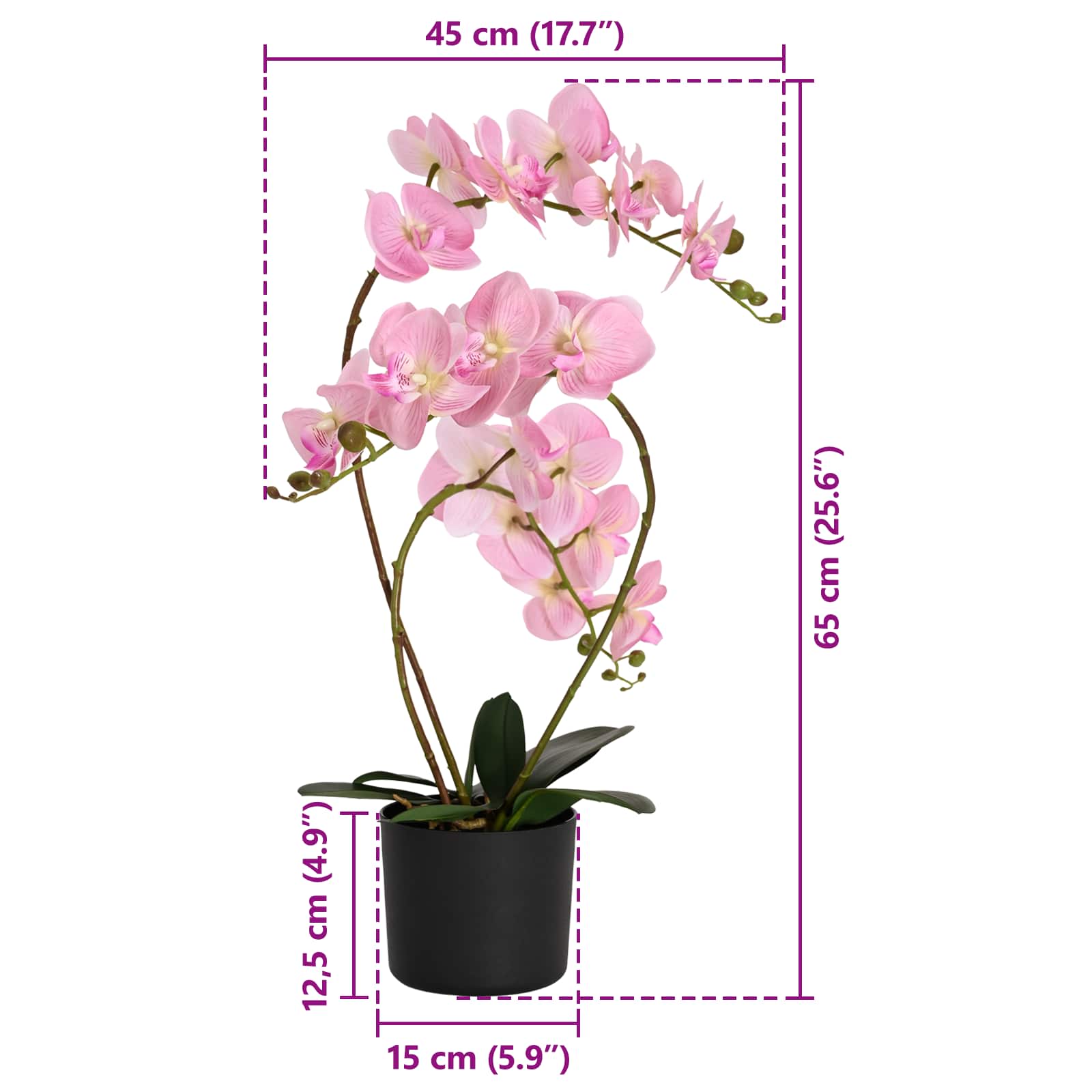 Künstliche Orchideenpflanze mit Topf Weiß 45 x 15 x 65 cm