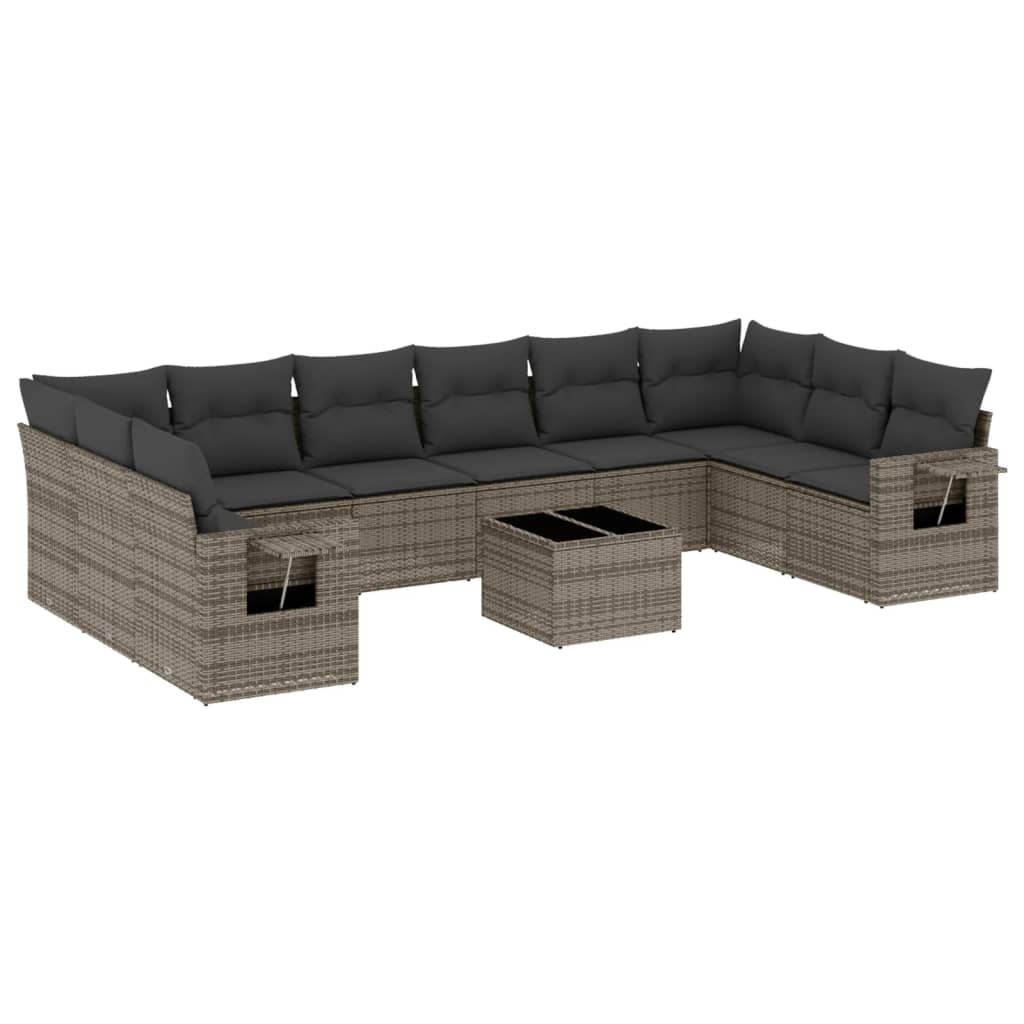 10-tlg. Garten-Sofagarnitur mit Kissen Schwarz Poly Rattan