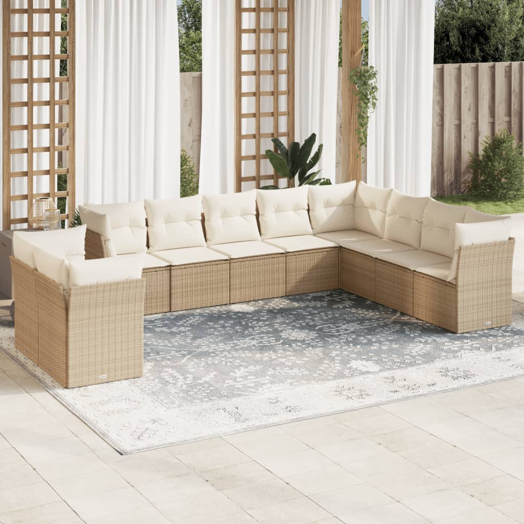 10-tlg. Garten-Sofagarnitur mit Kissen Schwarz Poly Rattan