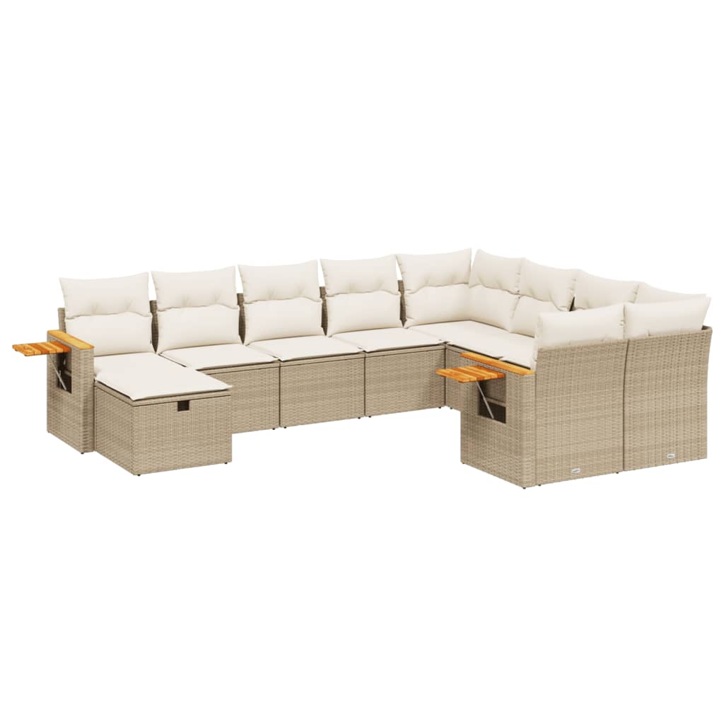 10-tlg. Garten-Sofagarnitur mit Kissen Schwarz Poly Rattan