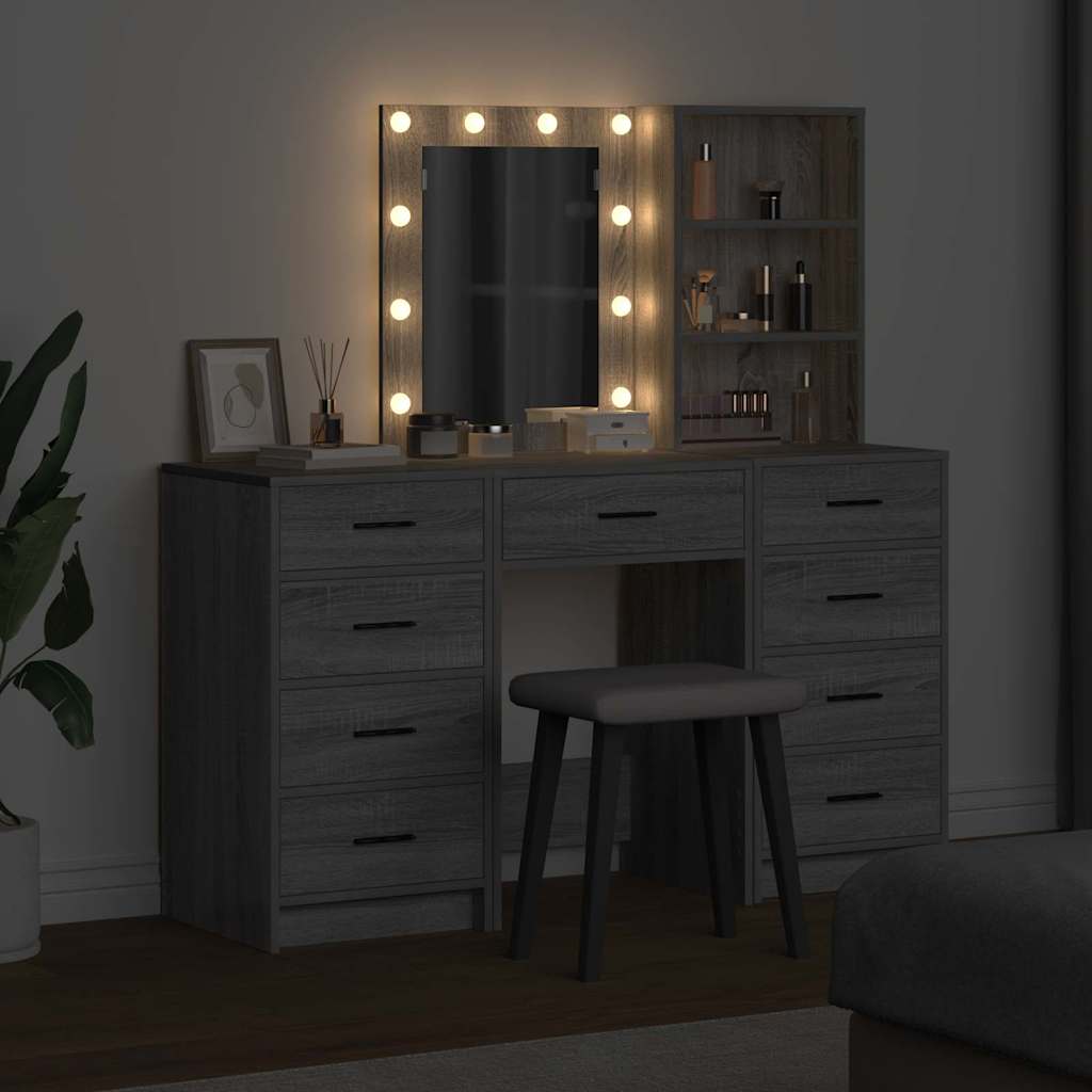 Schminktisch mit Spiegelbeleuchtung 3 pcs Weiß Holzwerkstoff
